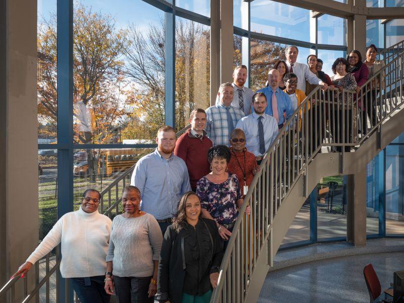 Employees from the Finance Division lined up in BWSC's lobby